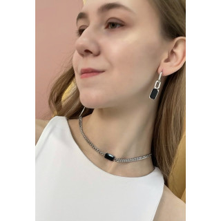 Подвеска цепь с чёрным цирконом в серебре