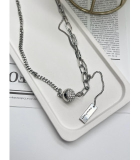 Подвеска цепь магнитный шар серебристый с россыпью цирконов 