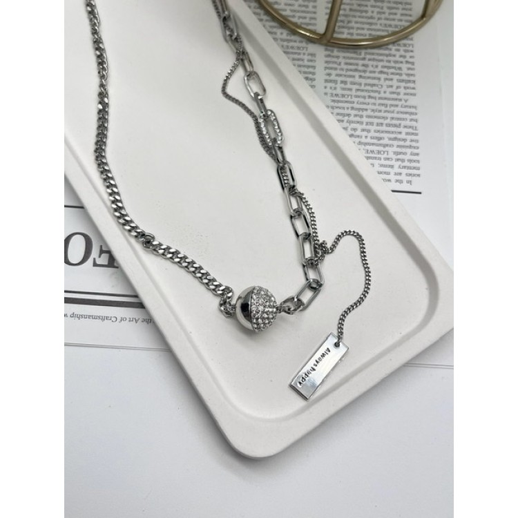 Подвеска цепь магнитный шар серебристый с россыпью цирконов Meduza Crystal