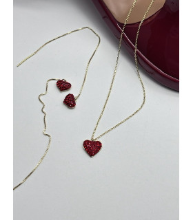 Подвеска Сердечко маленькое в золоте с красными цирконами