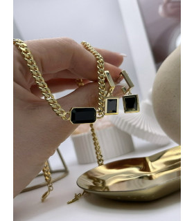 Подвеска цепь с чёрным цирконом в золоте 