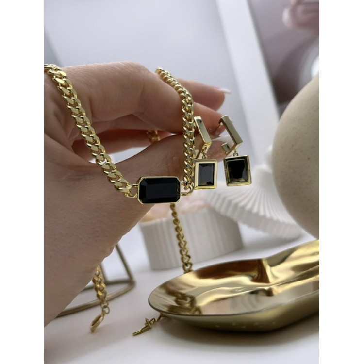 Подвеска цепь с чёрным цирконом в золоте Meduza Crystal