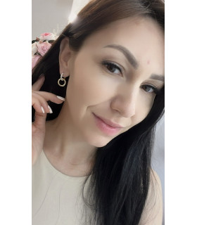 Серьги Два колечка с цирконом в кофейном цвете