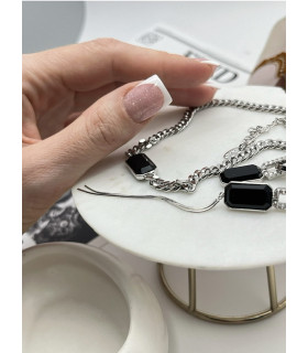 Подвеска цепь с чёрным цирконом в серебре