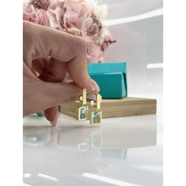 Серьги с голубым цирконом в золоте Meduza Crystal