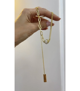 Подвеска цепь магнитный шар в золоте с россыпью цирконов