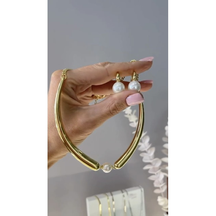 Чокер акцентный с жемчугом Майорка в золоте Meduza Crystal