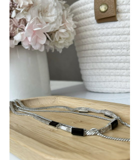 Колье двойное с черным цирконом в белом золоте