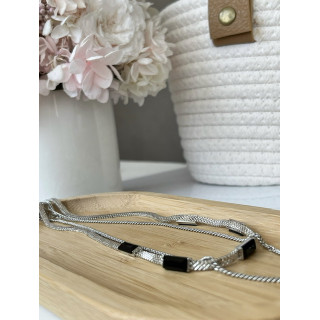 Колье двойное с черным цирконом в белом золоте