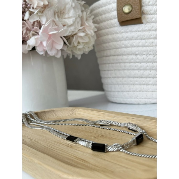 Колье двойное с черным цирконом в белом золоте Meduza Crystal