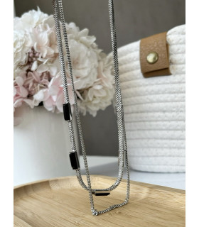 Колье двойное с черным цирконом в белом золоте