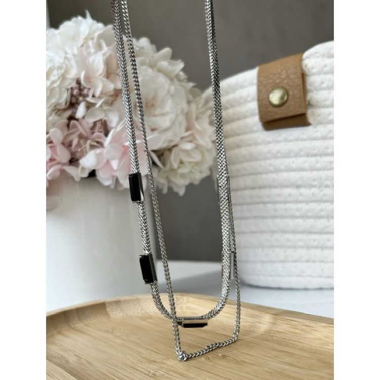 Колье двойное с черным цирконом в белом золоте Meduza Crystal