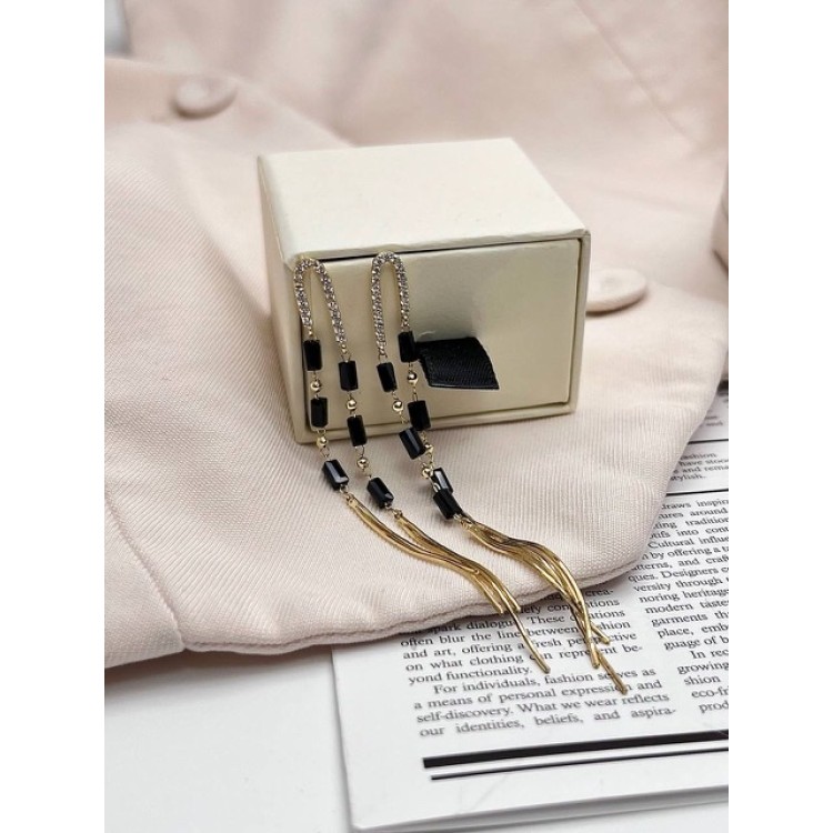 Серьги длинные с цирконами в золоте Meduza Crystal