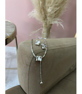 Серьги мятый квадрат серебристые