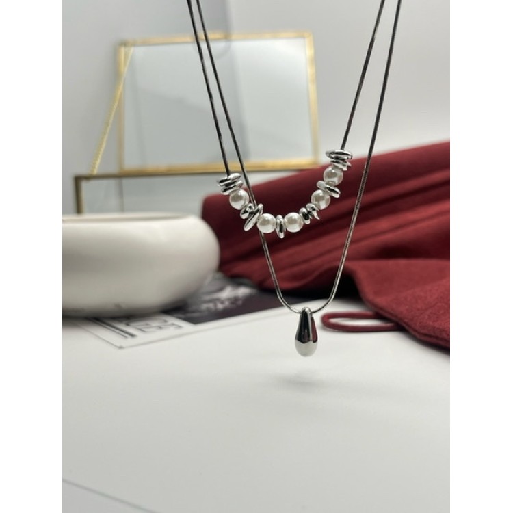 Подвеска двойная с жемчугом Майорка капля Meduza Crystal