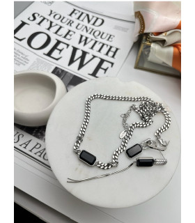 Подвеска цепь с чёрным цирконом в серебре