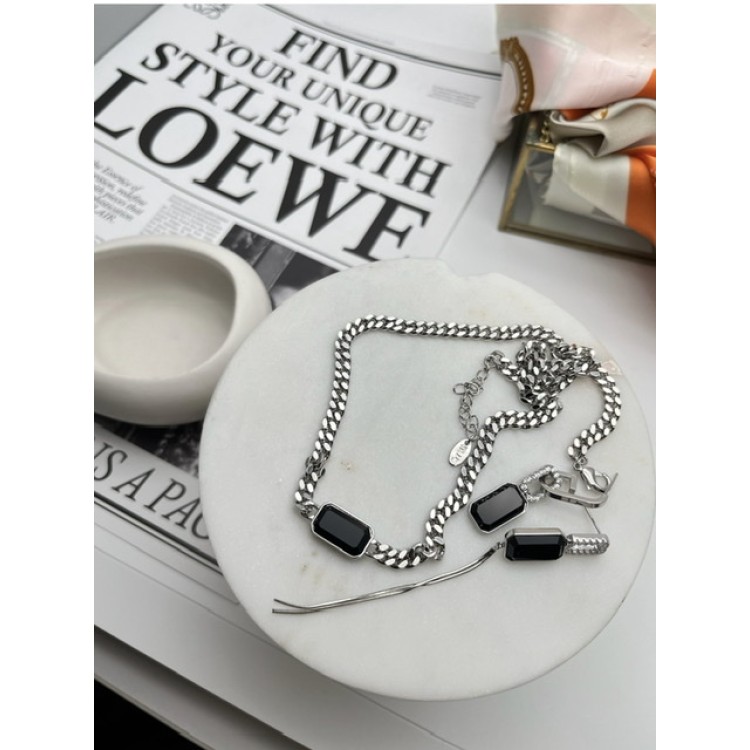 Подвеска цепь с чёрным цирконом в серебре Meduza Crystal