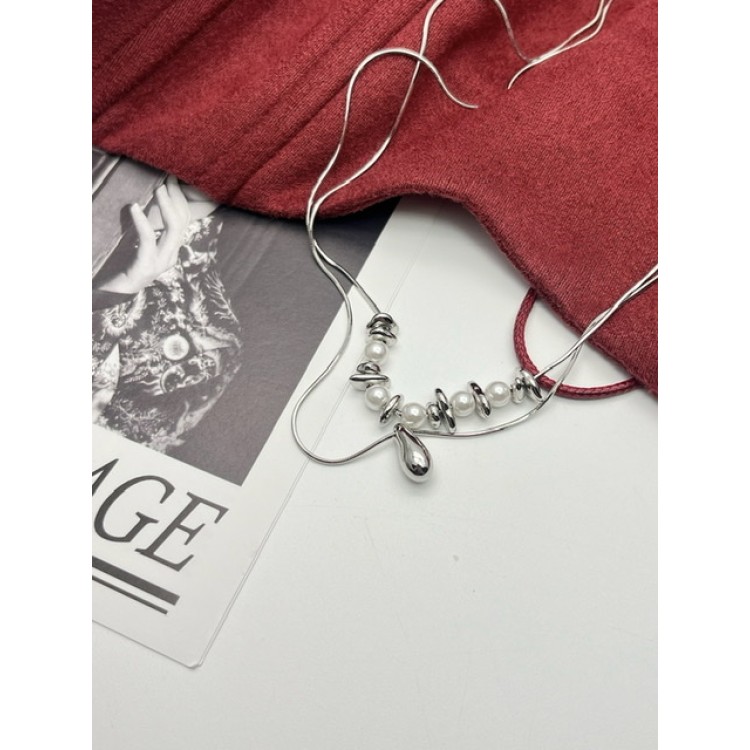 Подвеска двойная с жемчугом Майорка капля Meduza Crystal