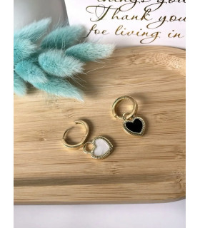 Серьги двухсторонние сердечки на золотых кольцах