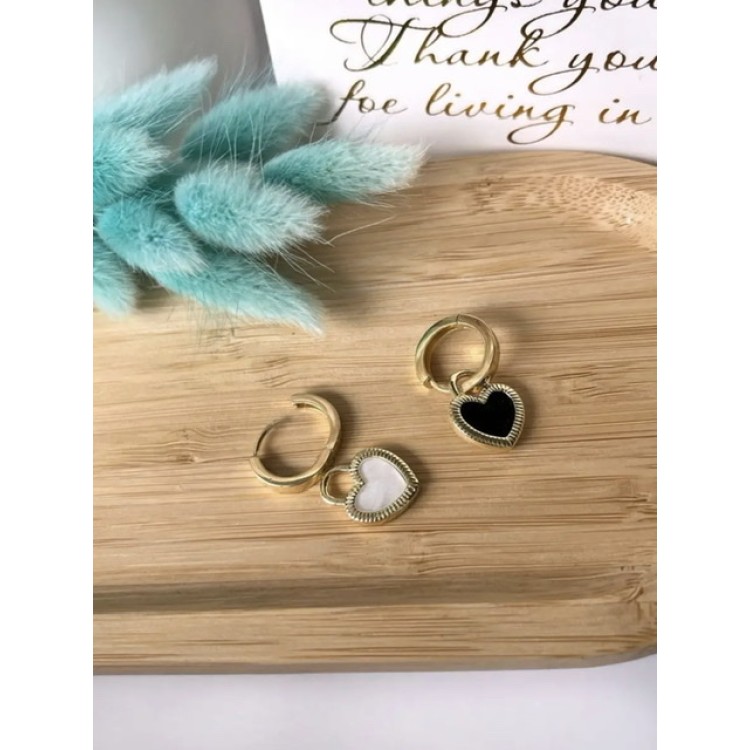 Серьги двухсторонние сердечки на золотых кольцах Meduza Crystal