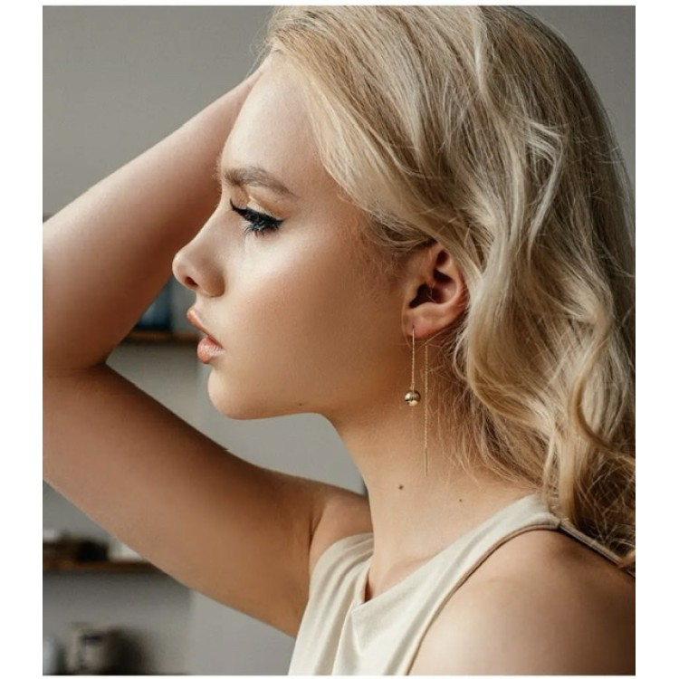 Серьги протяжки золотистые с шариком Meduza Crystal
