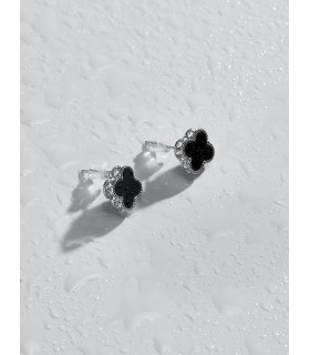 Серьги Ванклиф серебристые с цирконом 