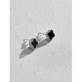 Серьги Ванклиф серебристые с цирконом 