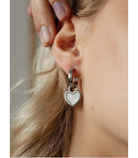 Серьги двухсторонние сердечки на серебряных кольцах