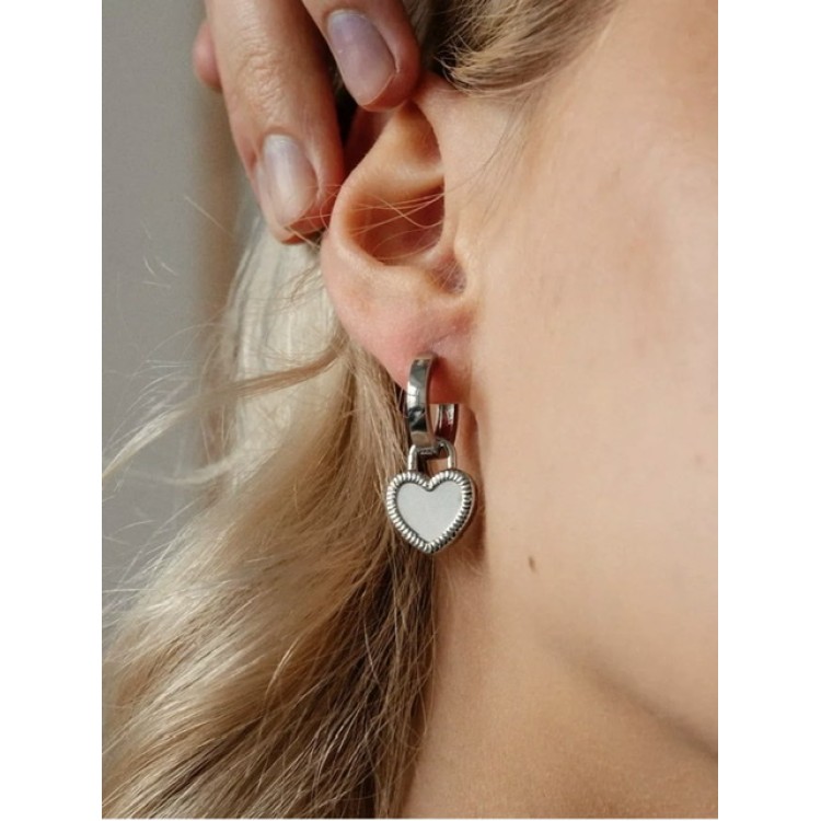 Серьги двухсторонние сердечки на серебряных кольцах Meduza Crystal