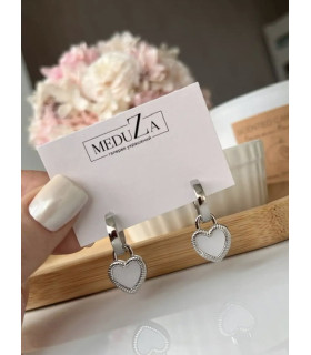 Серьги двухсторонние сердечки на серебряных кольцах