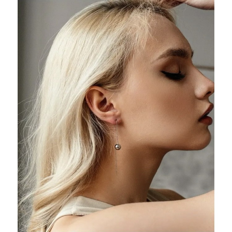 Серьги протяжки серебристые с шариком Meduza Crystal