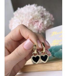 Серьги двухсторонние сердечки на золотых кольцах