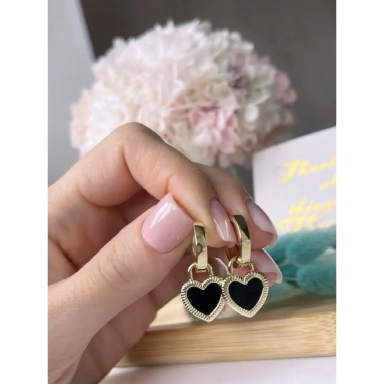 Серьги двухсторонние сердечки на золотых кольцах Meduza Crystal