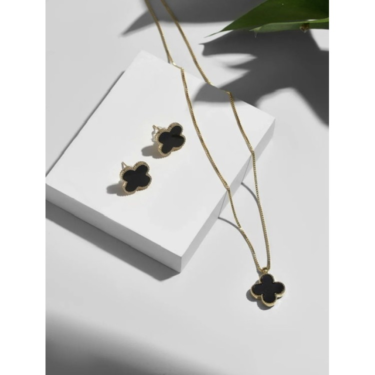 Серьги Ванклиф золотистые с черной вставкой Meduza Crystal