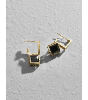 Серьги с чёрным  цирконом в золоте