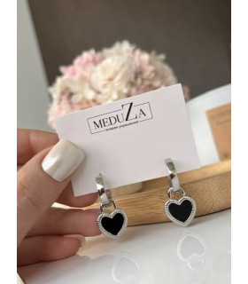 Серьги двухсторонние сердечки на серебряных кольцах