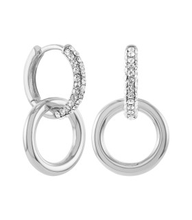 Серьги серебристые Два колечка с цирконом