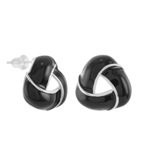 Серьги Ving  серебристые с черной эмалью