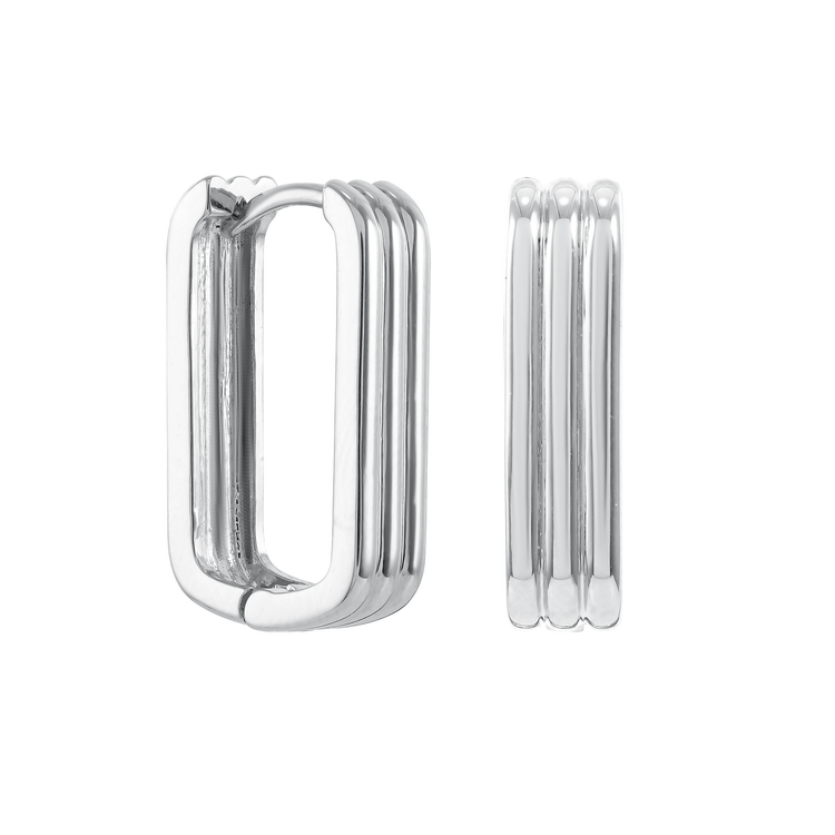 Серьги скобы тройные серебристые Meduza Crystal