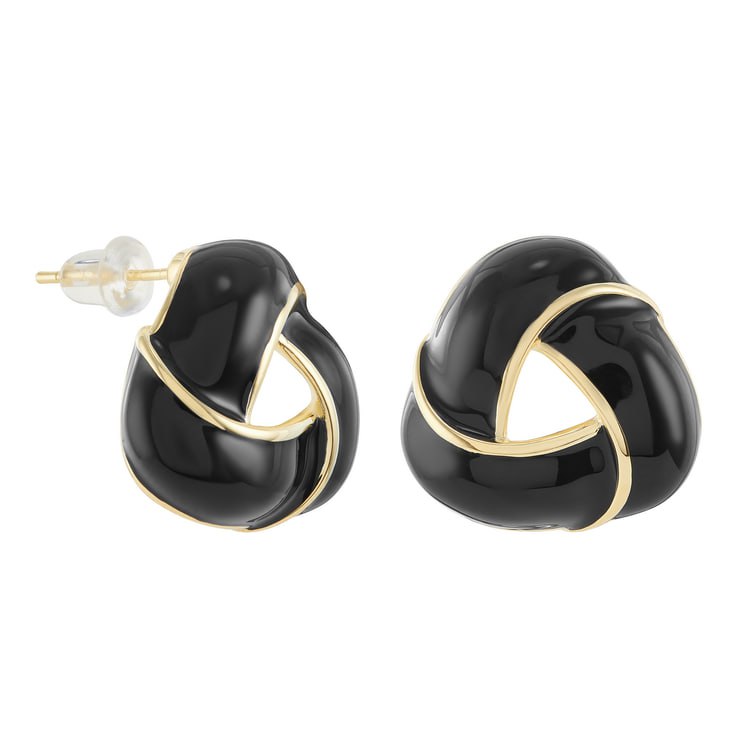 Серьги Ving золотистые с черной эмалью Meduza Crystal