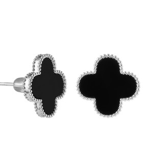 Серьги Ванклиф серебристые с черной вставкой