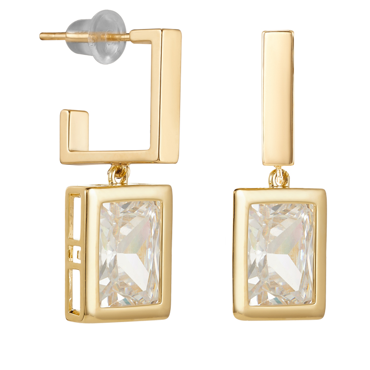 Серьги с белым цирконом в золоте Meduza Crystal