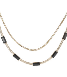 Колье двойное с черным цирконом в кофейном цвете