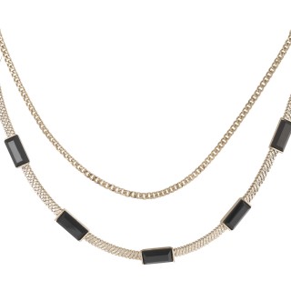 Колье двойное с черным цирконом в кофейном цвете