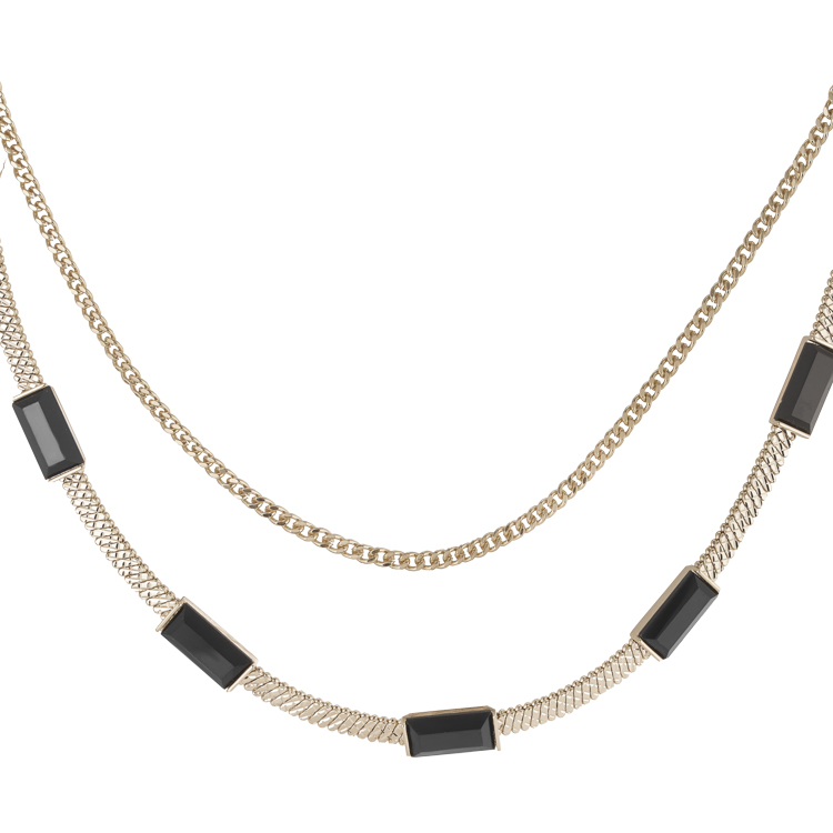 Колье двойное с черным цирконом в кофейном цвете Meduza Crystal