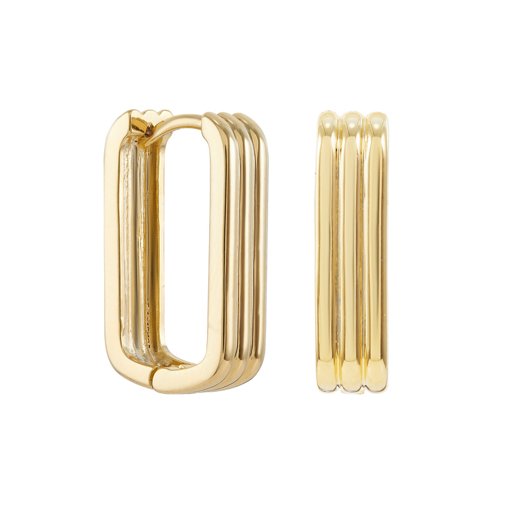 Серьги скобы тройные в золоте Meduza Crystal