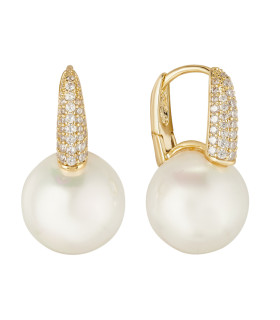 Серьги с жемчугом Майорка с цирконами в золоте