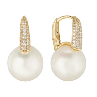 Серьги с жемчугом Майорка с цирконами в золоте