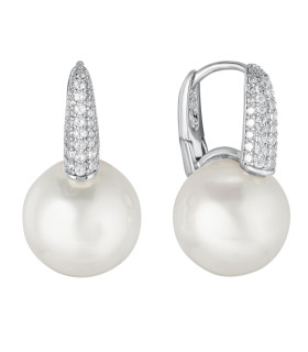 Серьги с жемчугом Майорка с цирконами в белом золоте