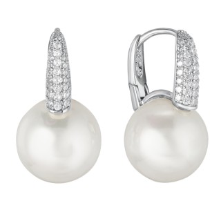 Серьги с жемчугом Майорка с цирконами в белом золоте
